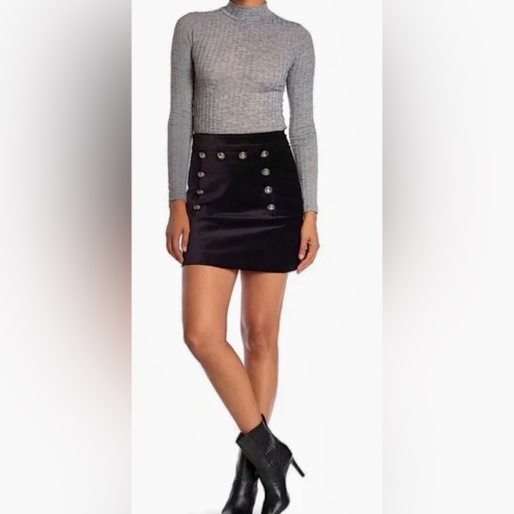 NWT Veronica Beard Ording Black Velvet Mini Skirt w Metal Button Detail